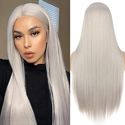 PORSMEER Perücke Blond Lange Haare Glatt für Frauen Natürlich Synthetische Haarperücke Party/Kostüm Wig platinblond