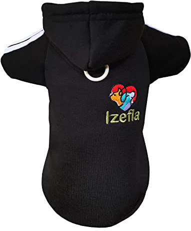 Izefia Hunde-Kapuzenpullover für kleine Hunde, Welpen, Katzen, Fleece, Winter-Sweatshirt, warme Baumwollschlaufe, für kleine Hunde, Welpen, Katzen, Schwarz, Größe M