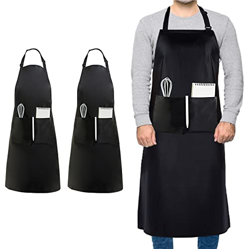 FunChaos 2 Pezzi Taglia Grossa Grembiule, Nero Cuoco Grembiule, Unisex Grembiuli con 2 Tasche per Cucinare, BBQ, Lavoro, Professionale Grembiuli per Cameriere Pittore Parrucchiere (Taglia Grande)