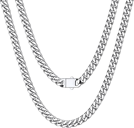 Bestyle Halskette Herren Kette Miami Panzerkette aus Edelstahlkette Kubanische Länge 45cm Breite 5mm Silber Schmuck Männer Hip Hop Rapper