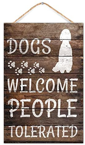 CustonCares Hundegeschenke, Hunde, Welcome People Forever Welcome, Haustürschild, Hundeliebhaber, Dekoration, Haustür, Dekoration, solide Eingangstür, erstes Zuhause, Geschenke 20,3 x 30,5 cm
