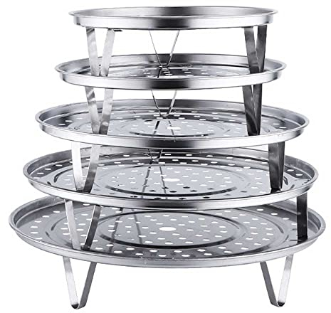 5 Stück Dünsteinsatz Edelstahl Dampfgarer Einsatz Runde Stand Dampf Regal Steaming Rack, Mit 7 Zoll Grillzange, Für Hause Küche Restaurant 18/20/22/24/26cm