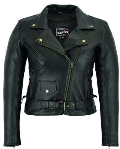 LOVO - Chaqueta de Cuero para Moto Custom Mujer - Chaqueta para Moto de Cuero Auténtico con Estilo Classic - Cazadora Moto Mujer Elegante y Segura - Con Protecciones CE Homologadas