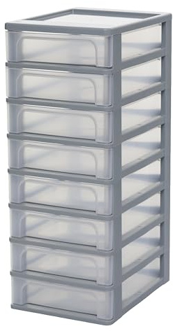 Iris Ohyama, Schubladen Organizer, 8 Flachen Schubladen, Grau, OCH-2080 | Easy-Pull-System, A4, A5 & A6 Format, Schreibtisch Organizer für Büro, Schreibwaren, BPA-frei
