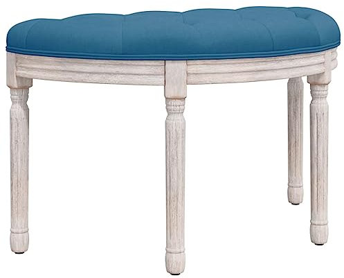 vidaXL Sitzbank, Flurbank Polsterbank Halbrund, Bank Bettbank für Schlafzimmer Wohnzimmer, Klavierbank Holzbeine, Französischer Vintage-Stil, Blau Samt