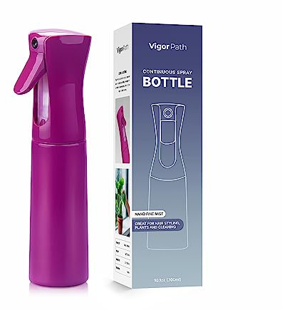 VIGOR PATH Continuous Spray Bottle for Hair – Fine Mist Mister for Hairstyling, Cleaning, Plants, Pets, Barbers, Salons, and Essential Oil Applications (300ml/10 oz) Light Purple