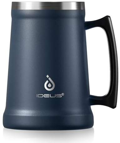 Ideus Insulated Beer Stein, 24/32oz Stainless Steel Double Walled Beer Mug Giant Bar Drinkware Metal Beer Cup with Big Grip Handle (Navy Blue, 24 ounces (710ml))