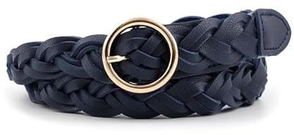NEFLUM 110cm Damen-Pu-Leder-Flechtgürtel, 2,3cm breiter Gürtel, goldener Dornschließe-Gürtel, lässiger Jeans-Kleidergürtel, Navy blau, 110x2.3cm