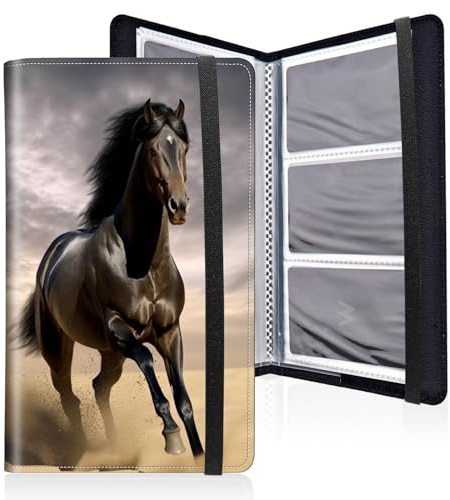 Mxfdegf Business Card Holder Book, PU Leather Business Card Book Organizer Journal Name Card Book Holder with Elastic Closure Hold 240 Cards,Name Card Holder for Men & Women,Desert Cool Animal Horse