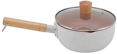 Casserole, Casserole en Alliage D'aluminium Anti-adhésif, Marmite Japonaise, Petite Casserole avec Couvercle et Poignée en Bois, Pot à Lait Multifonctionnel avec Bec Verseur pour Induction,(Blanc)