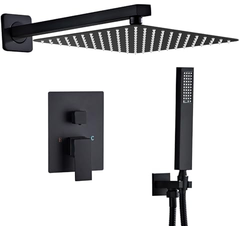 Sanitemodar Set Doccia Incasso Nero, Miscelatore Doccia Incasso con 25x25cm Soffione, kit Doccia Incasso con Doccetta