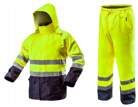 NEO TOOLS Herren wasserdichte Warnschutz Arbeitshose (Gr. S-3XL) | Gelb/Orange oder Set, Mit Wasserdichte Warnschutzjacke, Kleidung aus Hochqualitativem Beständigem Oxford-Stoff 300D