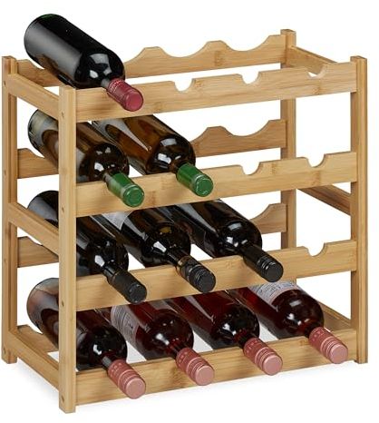 Relaxdays Weinregal, 16 Weinflaschen, HBT: 42,5 x 45 x 23,5 cm, Flaschenregal, Aufbewahrung von Getränken, Bambus, Natur