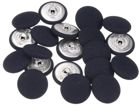 QUARKZMAN 20 Stück Knöpfe mit Stoffüberzug 23mm Runder Metallschaft Ösen Stoffknöpfe mit Stoff bezogen Nähknöpfe Vintage Ösenknöpfe für Anzüge Kleider Blusen Bastel DIY, Marineblau