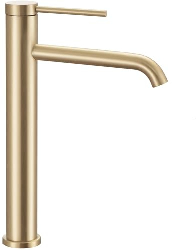 Rea Waschtischarmatur CLIF BRUSH GOLD HIGH Wasserhahn Bad Badarmatur aus Messing Armatur für Waschbecken Badezimmer Mischbatterie Waschbecken Einhebel (Gold)