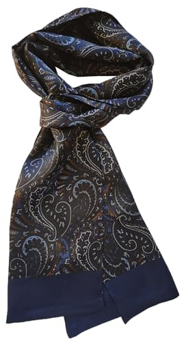 XUYUZUAU Herren-Schal, Seide, 100 % Seide, 12 Mommes, doppellagig, dick, für Freizeit, formelle Anlässe, Business, 175 x 26 cm, Blau mit Paisley-Muster, 175*26cm