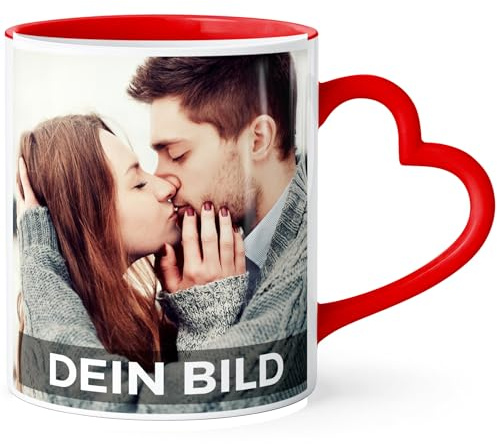 SpecialMe® Fototasse mit Herzhenkel personalisiert mit eigenem Bild und Text Fotogeschenk Liebe Valentinstag Weiss-innen-rot-herz standard