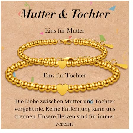 SUNSH 2 Stück Mutter Tochter Armband,Mutter Tochter Geschenk, Einschulung Mädchen, Muttertags Geschenk, Frauenarmband, Geburtstag/Schulanfangs, Herz Wunsch Set