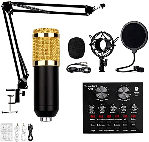 MicKit, Kondensatormikrofon-Paket mit Live-Soundkarte, Mini-Soundmixer-Board mit Mehreren Soundeffekten, Nierenmikrofon für Rundfunk, Live-Streaming, Aufnahme von Gesangsmikrofon