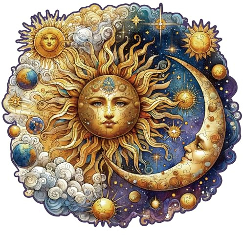 Puzzle en bois Soleil et Lune, puzzle unique en forme d'animal, cadeaux de Noël créatifs pour adolescents et adultes, kit de peinture au diamant