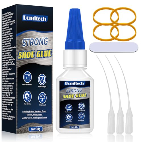 Shoe Glue 30 g, Instant Shoe Glue Sole Repair, for Sneakers, Soles, Boots, Leathers, Handbags and More, Waterproof, with Anti-Clog Cap, Clear (tnedf)