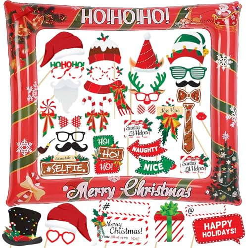 Weihnachten Aufblasbare Fotorahmen 39 STK. Foto Requisiten Weihnachtsdeko Fotobox Accessoires Weihnachtsmann Foto Rahmen Rot Fotorequisiten Foto Booth Props
