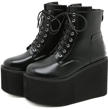 NEJKG Women's Lace up Platform Gothic Ankle Booties Back Zipper Comfortable Round Toe Non Slip Wedge Dress Booties for Fashion Party Prom (11)