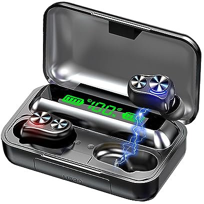 Shunwige Ecouteurs sans fil Mini Ecouteur Casque Bluetooth Écouteurs Bluetooth IPX7 étanche Casques Bluetooth Léger pour tous les téléphones avec Microphone et Boîtier de charge Affichage numérique