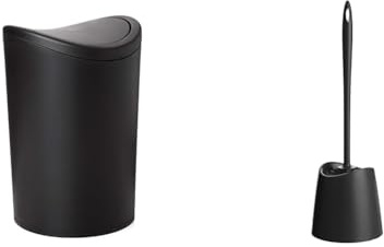 Tatay Papelera y Escobilla Baño | Papelera Baño con Tapa Basculante Negra | Capacidad 6L | Escobilla WC Negra | Material Resistente y 100% Reciclable | Fabricados en España