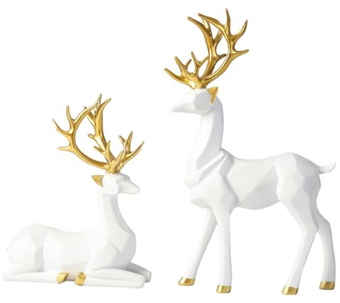 SMELEYOU Statua di cervo 2 pezzi Stand e Seduto Resina Nordic Minimalista Renna Decorazione Renna Decorazioni natalizie per soggiorno TV Bend Wine Cabinet Home Kitchen Tools