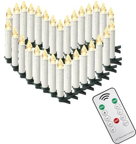 FIVMEN 30 Stück LED Kerzen Flammenlose mit Fernbedienung und Timerfunktion Elektrische Flackernde Batteriebetriebene Kerzen Warmweiß für Weihnachten Halloween Party, ohne Batterie
