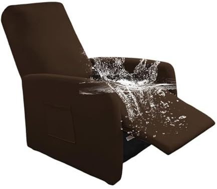 Highdi Sesselbezug für Relaxsessel 1 Sitzer, 4-Teilig All-Inclusive Stretch Relaxsessel Sesselbezug Wasserdicht, Dunkelbraun Sesselschoner mit Taschen für Recliner Fernsehsessel
