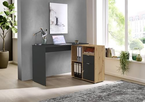 BMG Möbel Eckschreibtisch Leni, Homeoffice Schreibtisch (Anthrazit/Artisan Eiche)