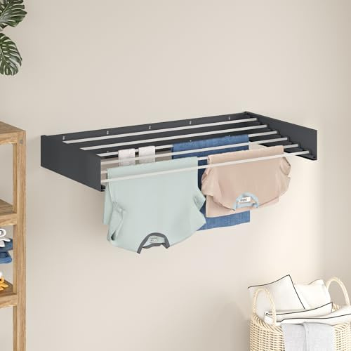 AYZ Wall Mounted Drying Rack - Clothes Rail - 35kg Capacity - Easy to Install Indoor & Outdoor Use - Clothes Dryer - Drying Rack Laundry - Clothes Rails for Bedroom, Garden, Balconies (Grey, 100 Cm)