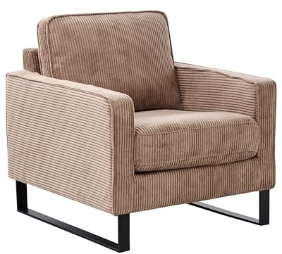 Retro Sessel Cord beige mit Armlehnen schwarze Füße aus Edelstahl Vind