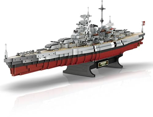 Brihappen Militär Schlachtschiff Bausteine Set, WWII Bismarck Schlachtschiff klemmbausteine Technik Modell Sammlerstück, Geschenk für Erwachsene Jugendliche Modellbau-Liebhaber（2081 Stück）