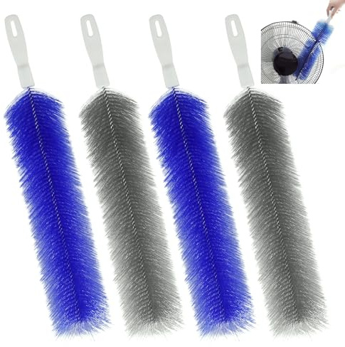 4 Pcs Cobweb Duster, Bendable Fan Cleaner Brushes Set Reusable, Plastic Microfiber Duster for Air Conditioning Shutters,Ceiling Fan, Blades, Curtains,Air Vents(Blue，Gray)