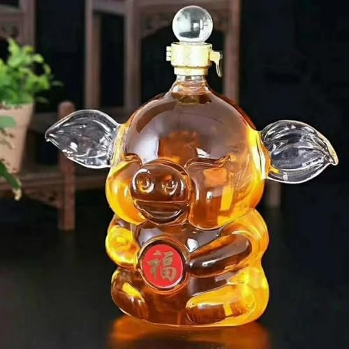 YUZDNM Art Statue - Chinese Zodiac Decanter, Oriental pig Lead-free Glass Whisky Bottle 1000ml, Handmade, Festival Table Decoration, Wine Tequila Gift, Personalized Animal Wine Bottle