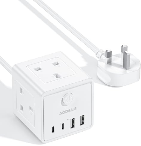 3M Extension Lead with 4 USB, 3 Way Multi Plug Extension Socket, Desktop Power Extension Cable for Home Office White