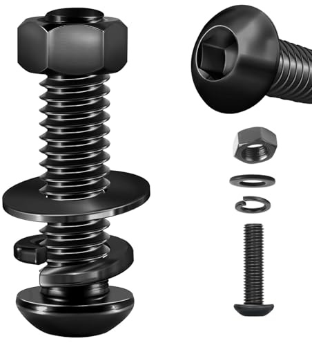 M6 Linsenkopfschrauben Schwarz, 10 Stück Schrauben mit Innensechskant M6x45mm – Edelstahlschrauben Rundkopfschrauben A2 V2A inkl. Muttern & Unterlegscheiben Sortiment Set für Möbel & DIY