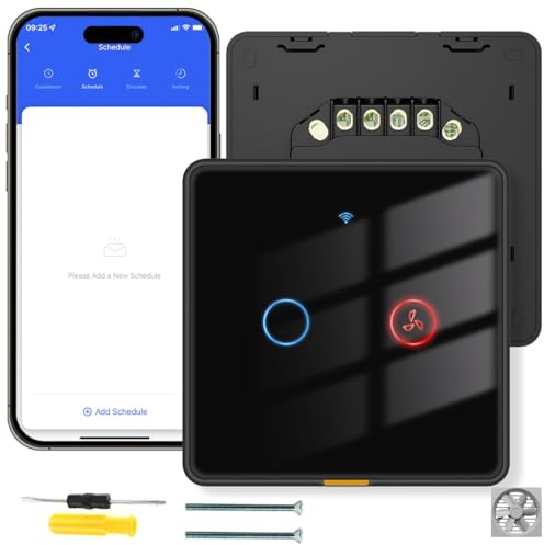 Acmerota Smart-WiFi-Berührungssensorschalter + Smart Badlüfter Fan schalter Intelligente Lichtschalter für Lichter 1 Gang 1 Weg WiFi Touch Switch Wireless Switch, keine Netural Require