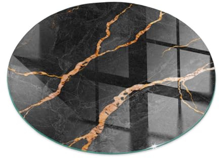 Funkenschutzplatte für Kamin ⌀60 cm Dekorative Glasbodenplatte Glasboden Hitzeschutz Rund Schutzplatte Hartglas Elegantes Design Stilvollem Motiv - Eleganter Marmor mit Adern