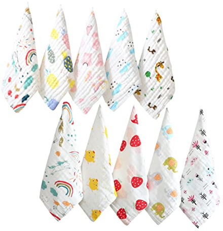 VANZACK 10 Stück Baumwollhandtücher Gesichtshandtücher aus 6-lagigem Musselin 30x30cm Weich Hautfreundlich für Neugeborene und Babys Zufälliger Stil