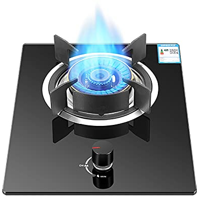 Piano cottura a gas da incasso, piano cottura in vetro temperato nero da 4,8 kW, piano cottura per camper, protezione da guasti di fiamma, anelli in ghisa antiscivolo, facile da pulire