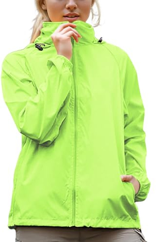 Flodxo Rain Jacket for Women Uk Packable Waterproof Jackets Lightweight Outdoor Windproof Raincoat Plus Size Sun Protection Hoodie Functional Windbreaker Jacket Walking Hiking Running Green XXL