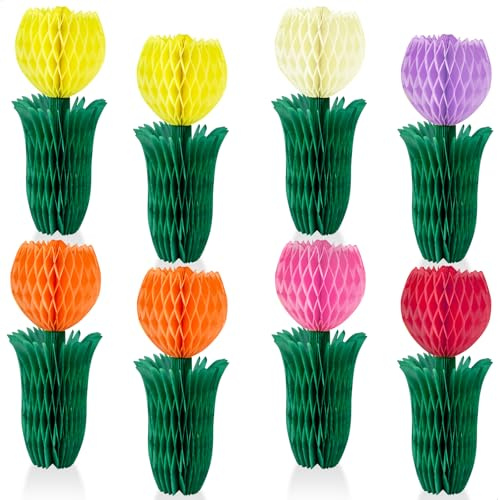 8 Stück Papierblumen, Pompons Deko aus Sechs Farben Dreidimensional Tulpenpapier, Wabenbälle Deko für Home Tischdekoration Mädchen Geburtstag, Matrimonio Decorazione und Gartenparty