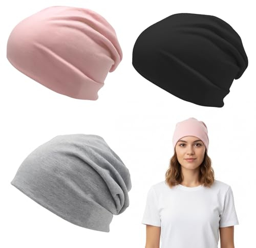 JcvPot Beanie Damen, Chemo Kopfbedeckung Damen, 3er Pack Turban Damen, MKopftücher Für Krebspatienten, Kopftücher Chemo, Beanie Mütze, Größe M (56-58 cm)