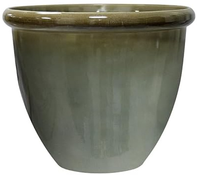 Gardening Naturally Cortona High-Gloss Indoor Outdoor Plant Pot – Black and Blue Planters in Multiple Sizes (Olive, Large)