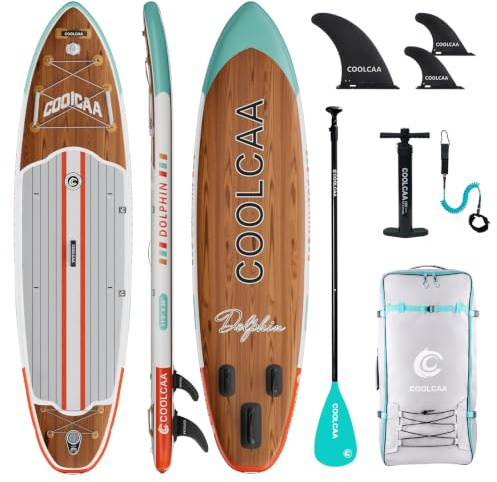 COOLCAA SUP Board, 355cm (Extra Groß) Stand Up Paddling Board, Aufblasbares Stand-Up Paddle Board mit 86cm Extra Breit, Fishing Paddleboard mit Zubehör & Tragetasche für Adults, 222 kg
