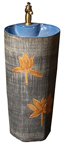 Moderno lavabo in ceramica con design a fiore di loto intagliato, lavabo integrato per cucina e bagno, elegante lavabo a colonna per spazi contemporanei